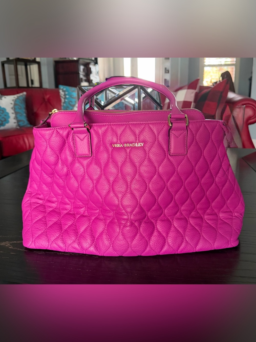 Vera Bradley Quilted Leather Emma Satchel - Magenta Pink - LIKE NEW!